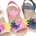 Little LINEN canvas SANDAL shoes espadrille style with FLOWERS design.