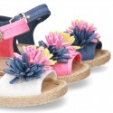 Little LINEN canvas SANDAL shoes espadrille style with FLOWERS design.