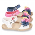 Little LINEN canvas SANDAL shoes espadrille style with FLOWERS design.