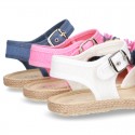 Little LINEN canvas SANDAL shoes espadrille style with FLOWERS design.