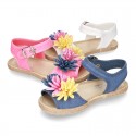 Little LINEN canvas SANDAL shoes espadrille style with FLOWERS design.