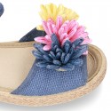 Little LINEN canvas SANDAL shoes espadrille style with FLOWERS design.