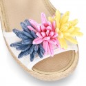 Little LINEN canvas SANDAL shoes espadrille style with FLOWERS design.