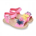 Little LINEN canvas SANDAL shoes espadrille style with FLOWERS design.