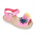 Little LINEN canvas SANDAL shoes espadrille style with FLOWERS design.