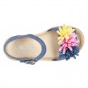 Little LINEN canvas SANDAL shoes espadrille style with FLOWERS design.