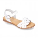 Cowhide leather Braided sandal shoes for toddler girls.