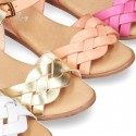 Cowhide leather Braided sandal shoes for toddler girls.