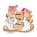 Cowhide leather Braided sandal shoes for toddler girls.