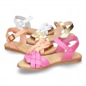 Cowhide leather Braided sandal shoes for toddler girls.