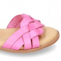 Cowhide leather Braided sandal shoes for toddler girls.