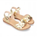 Cowhide leather Braided sandal shoes for toddler girls.