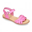 Cowhide leather Braided sandal shoes for toddler girls.