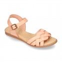 Cowhide leather Braided sandal shoes for toddler girls.