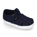 New Cotton Canvas T-strap shoes Sandal style with VELCRO strap closure.