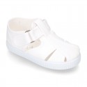 New Cotton Canvas T-strap shoes Sandal style with VELCRO strap closure.