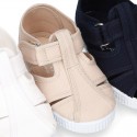 New Cotton Canvas T-strap shoes Sandal style with VELCRO strap closure.