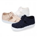 New Cotton Canvas T-strap shoes Sandal style with VELCRO strap closure.