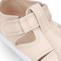 New Cotton Canvas T-strap shoes Sandal style with VELCRO strap closure.