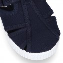 New Cotton Canvas T-strap shoes Sandal style with VELCRO strap closure.