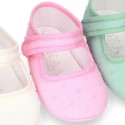 PLUMETI Cotton canvas BABY Mary Janes with velcro strap in pastel colors.