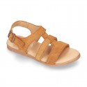 SUEDE leather T-Strap sandal shoes for toddler girls.