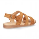 SUEDE leather T-Strap sandal shoes for toddler girls.