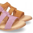 SUEDE leather T-Strap sandal shoes for toddler girls.