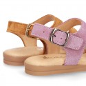 SUEDE leather T-Strap sandal shoes for toddler girls.