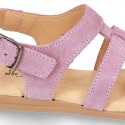 SUEDE leather T-Strap sandal shoes for toddler girls.