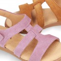 SUEDE leather T-Strap sandal shoes for toddler girls.