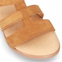 SUEDE leather T-Strap sandal shoes for toddler girls.