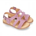 SUEDE leather T-Strap sandal shoes for toddler girls.