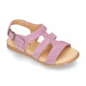 SUEDE leather T-Strap sandal shoes for toddler girls.