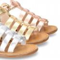 New METAL leather sandal shoes Gladiator style for toddler girls.