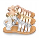 New METAL leather sandal shoes Gladiator style for toddler girls.