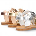 New METAL leather sandal shoes Gladiator style for toddler girls.