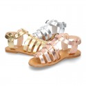 New METAL leather sandal shoes Gladiator style for toddler girls.