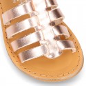 New METAL leather sandal shoes Gladiator style for toddler girls.