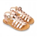 New METAL leather sandal shoes Gladiator style for toddler girls.