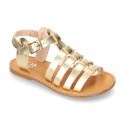 New METAL leather sandal shoes Gladiator style for toddler girls.