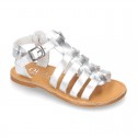 New METAL leather sandal shoes Gladiator style for toddler girls.