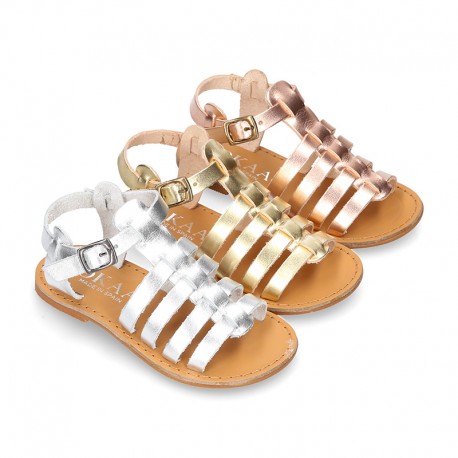 New METAL leather sandal shoes Gladiator style for toddler girls.