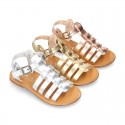 New METAL leather sandal shoes Gladiator style for toddler girls.