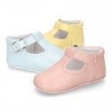 New Nappa leather Pepito or T-strap shoes with buckle fastening for babies in seasonal colors.