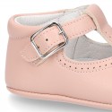 New Nappa leather Pepito or T-strap shoes with buckle fastening for babies in seasonal colors.