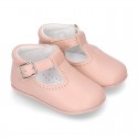 New Nappa leather Pepito or T-strap shoes with buckle fastening for babies in seasonal colors.