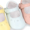 New Little Mary Jane shoes with velcro strap for babies in leather in seasonal colors.