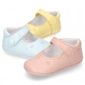 New Little Mary Jane shoes with velcro strap for babies in leather in seasonal colors.