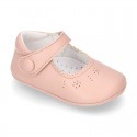 New Little Mary Jane shoes with velcro strap for babies in leather in seasonal colors.